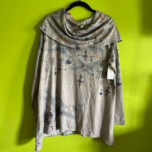 NWT One World Cowl Neck Khaki Color Knit Holiday Christmas Top Size XL